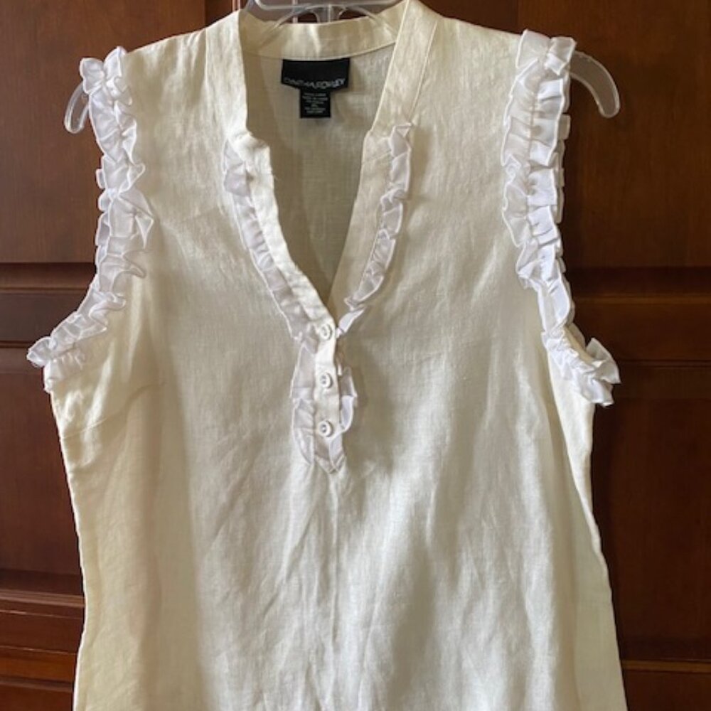 Cynthia Rowley Linen Top Blouse Size XL Cream, Ivory